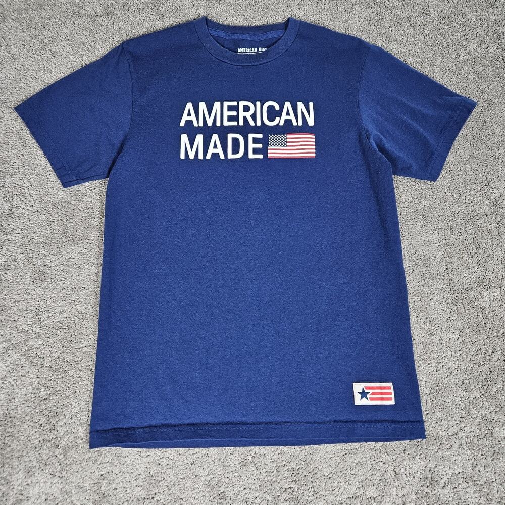 American Giant T-Shirt Men's Medium Blue Tee Flag Collection Made In USA Casual